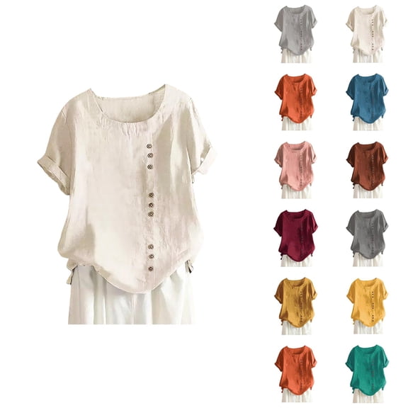 Womens T Shirts Summer Tops 2025 Plus Size Short Sleeve Crewneck Cotton Linen Boho Tees Tshirts Shirts for Women