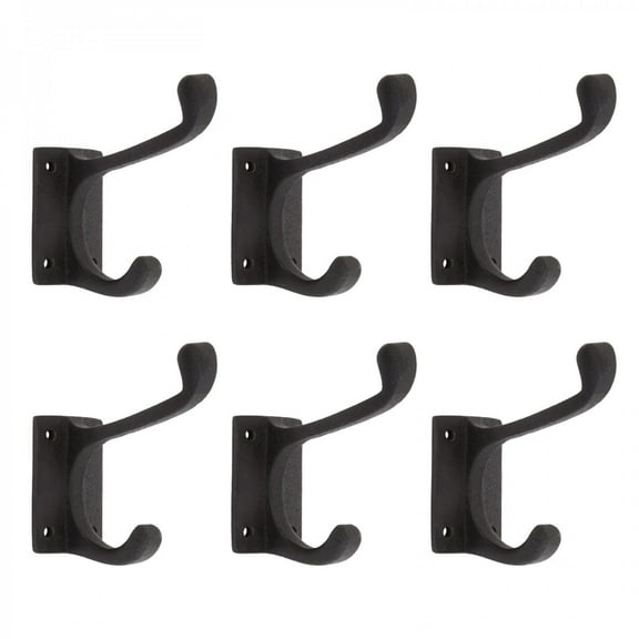 Renovator's Supply Black Wrought Iron Double Coat Robe Hooks 4 in. L Rustic Entry Way Hat or Jacket Hanger Wall Mount w/Screws Pack of 6