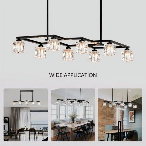 ACE-LIGHTS,8-Light Crystal Chandelier Light Fixture,Modern Metal Industrial Chandeliers(G9 Bulbs Included) for Dining Room,Kitchen,Farmhouse,Entryway,Living Room(Matte Black)