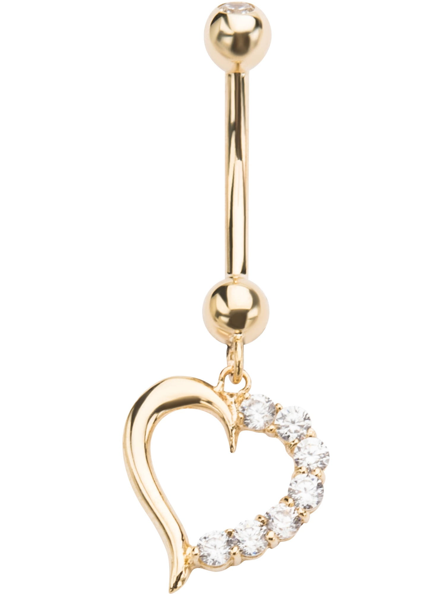Bodyart Clear Gem 14kt Gold Heart Dangle Navel Ring Body Jewelry