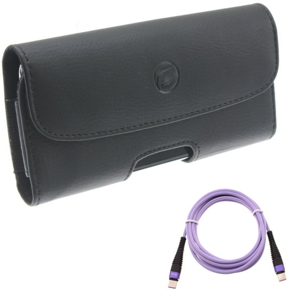 Purple 10ft PD Cable w Case Belt Clip for Samsung Galaxy A53 5G,A33 5G Phones - Type-C to USB-C Fast Charger Cord Extra Long Power, Leather Holster Cover Loops