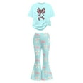 thumbnail image 4 of MEZZALL Kids Girls Bowknot Outfit Cute Bow Heart Print O-Neck Short Sleeve Tops With Flare Leg Pants Toddler Two Piece Matching Fashionable Children Clothes Sets, 4 of 5