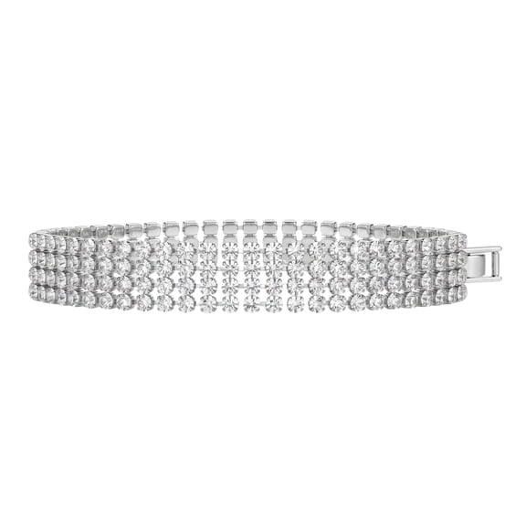 Luxiro Lifestyle Silver Plated 4 Row CZ Tennis Bracelet, Cubic Zirconia Crystal Fashion Jewelry for Women