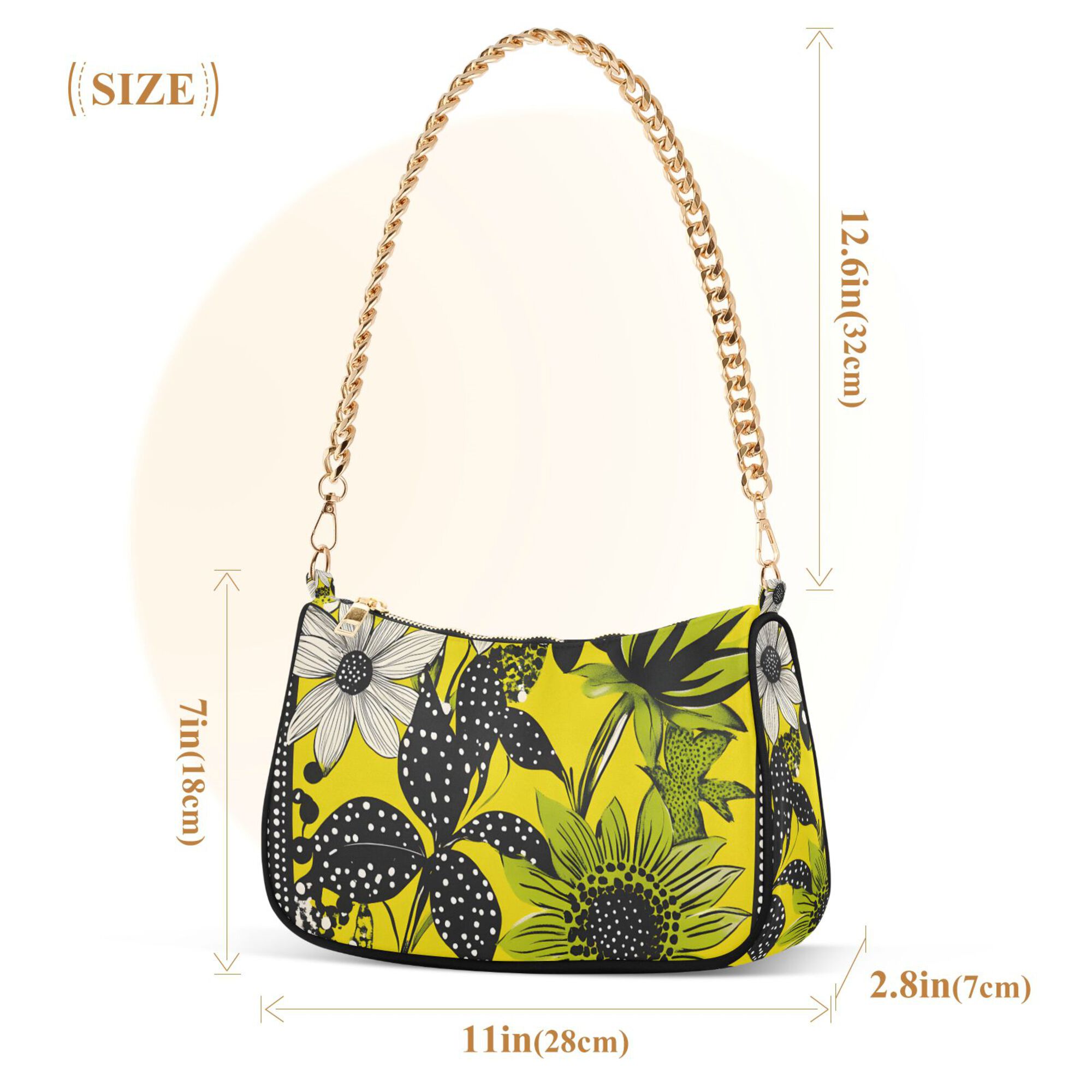 FORMRS Womens Shoulder Bag with Chain Strap Clutch Purse Cute Tote Handbag, Yellow Flowers