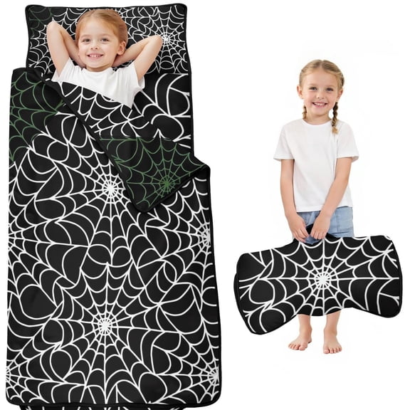 Halloween Spider Web Pattern Toddler Nap Mats for Kids Preschool,50"x20" Sleeping Mat Bag or Kids,Toddler Sleeping Bag,Toddler Nap Mat or Daycare