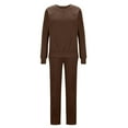 thumbnail image 6 of RYRJJ Womens 2 Piece Outfits Sweatsuit Crewneck Pullover Sweatshirt Lounge Sets Wide Leg Sweatpants Fall Fashion Tracksuit with Pockets(Brown,S), 6 of 8