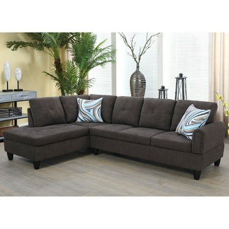Hommoo Faux Leather 3-Piece Couch Living Room Sofa Set L Shaped Couch Sectional Sofa for Home&Office Dark Brown(No Ottoman)