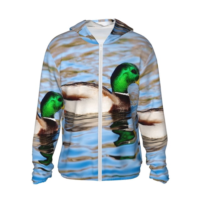 Balery Mallard Duck Swimming In A River Sudadera ligera de manga larga con capucha y protección solar UPF 50+ para hombre y mujer, ideal para pesca y running-Medium