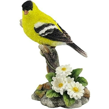 Goldfinch Bird Figurine - Veronese Design WU76213AA Goldfinch Perching on a Branch with Flowers Bird Sculpture