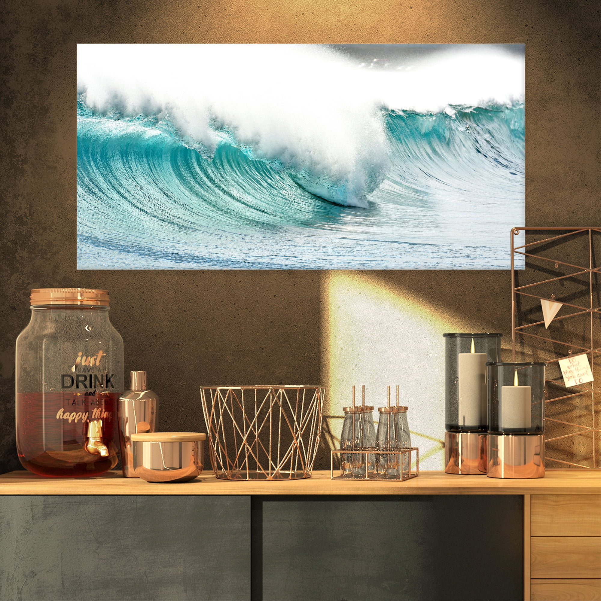 Designart 'Massive Blue Waves Breaking Beach ' Seashore Canvas Art Print