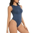 thumbnail image 2 of ZQUUVOU Women's Plus Size Stretch Bodysuit Backless Front Closure Snap Crotch Full Body Shaper Thong Bodysuit Blue, 2 of 4