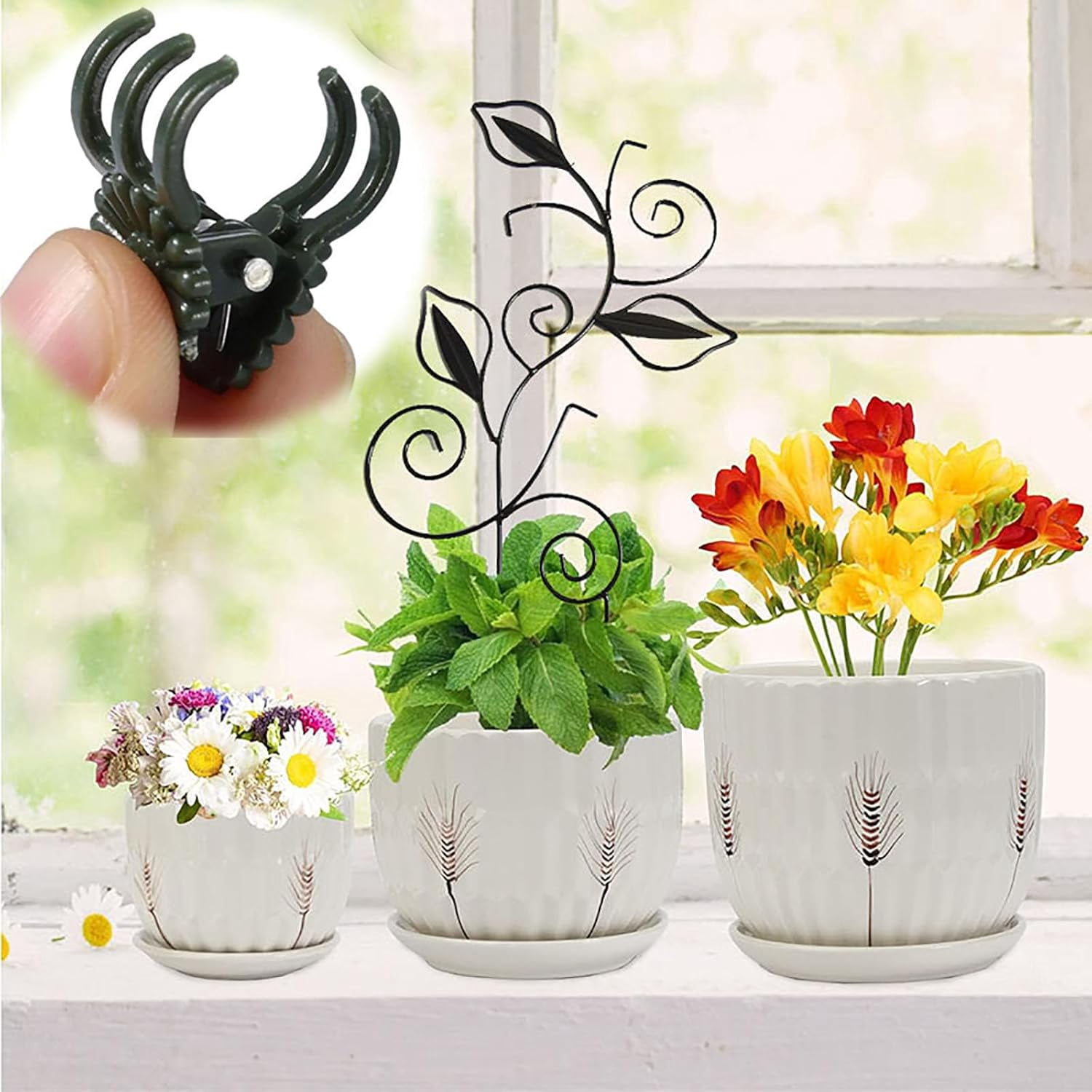 Decorative Metal Plant Trellis for Indoor Potted Plants – Leaf Shape Vine Support Stakes with Plant Clips, Garden Trellises for Climbing Plants, Vines