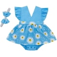thumbnail image 1 of Seyurigaoka Baby Girls Outfit, Printing Splicing Fly Sleeve Romper Bow Headwear, 1 of 8