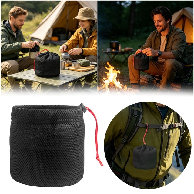 Ainf Mesh Cookware Storage Suitable For Camping Cookware Storage Breathable Outdoor Kitchen With Collision Hiking Stove And Mesh Support