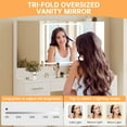 thumbnail image 2 of Selooye Vanity Desk with Mirror and Lights, Vanity Tables with 7 Drawers, Makeup Vanity with Tri-Folding 3 Colors Lighting Mirror and Cushioned Stool, Big Vanities Perfect for Bedroom, White, 2 of 7