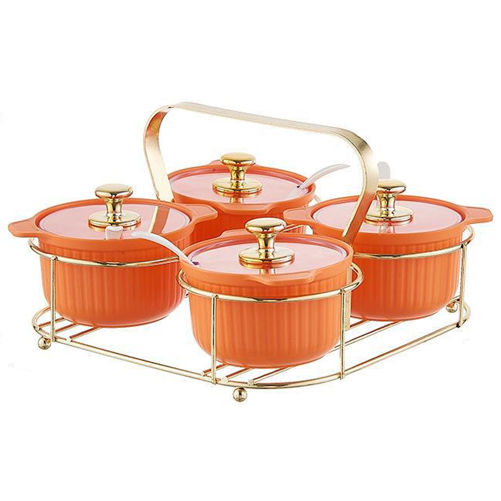 Round Condiment Container Set With Iron Bracket, Light Luxury Spice Box