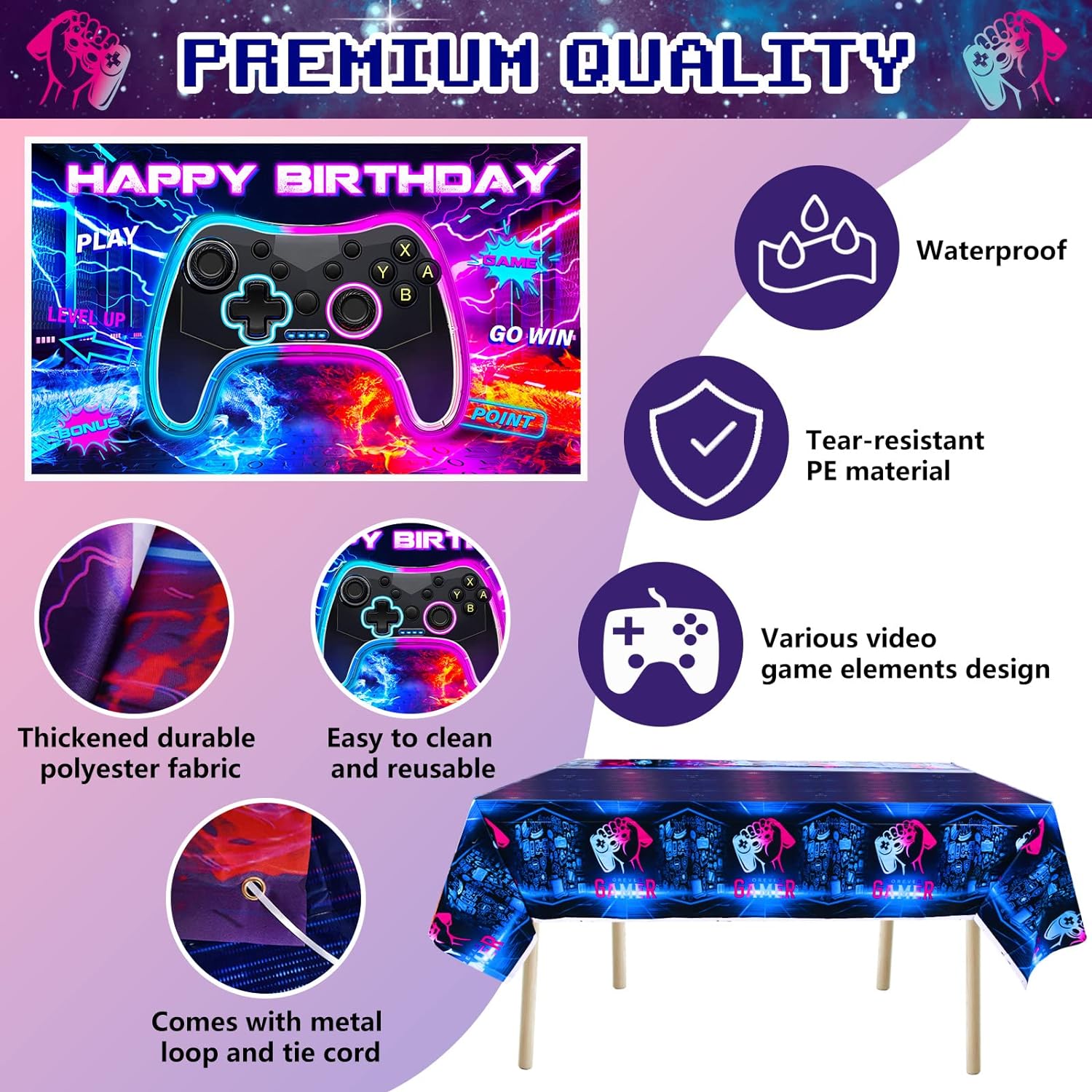 Videospiel 'Happy Birthday' Banner, 2 Meter Lang, Mit Glitzer – Für Gaming-Partys