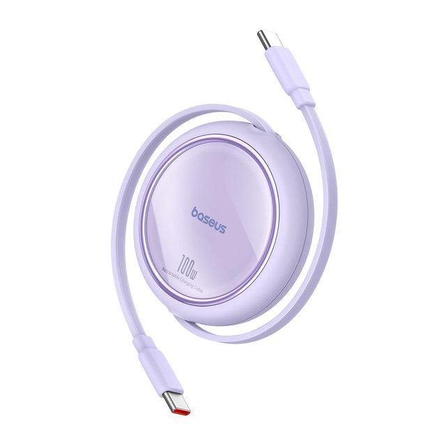 Cable USB C 100W Baseus Free2Draw Mini Retráctil 1m Carga rápida, Lila