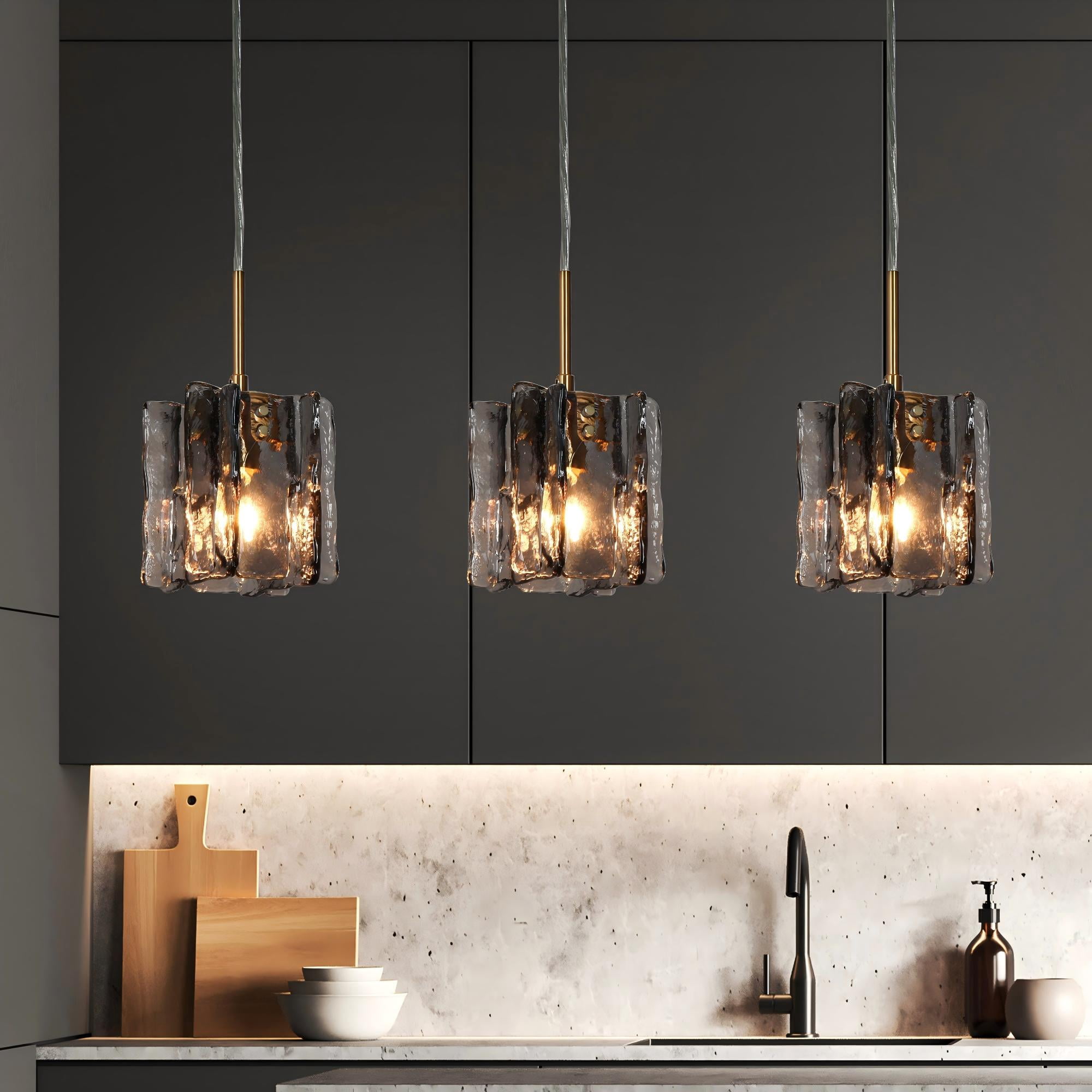 LNC Tucana Textured Glass Mini Pendant Light, Modern Linear LED Hanging Fixture
