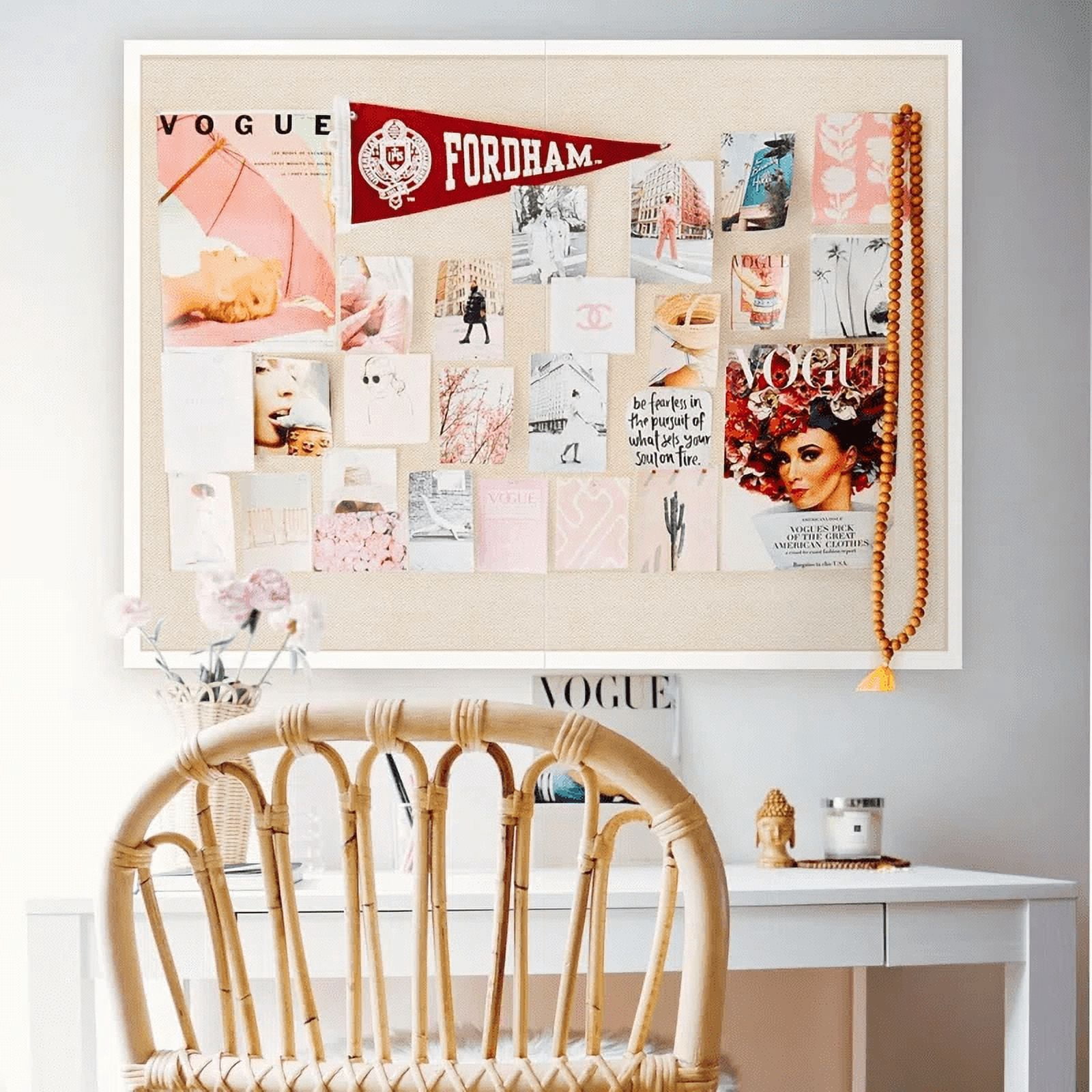 Cork Board,With Linen 48*36 Inch Foldable Bulletin Board Office Decor Vision Board Light For Wall School Office Bedroom,White