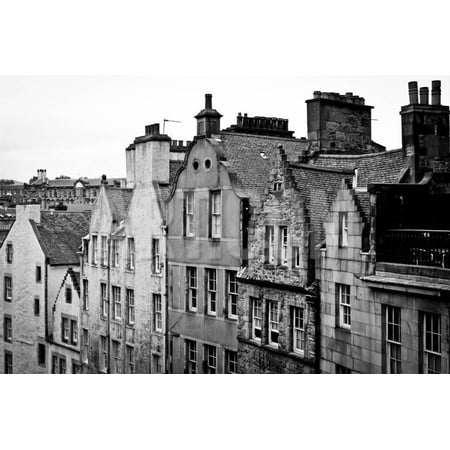 Side View of Old Houses in Edinburgh, Scotland, Uk.  Black and White Print Wall Art By pink