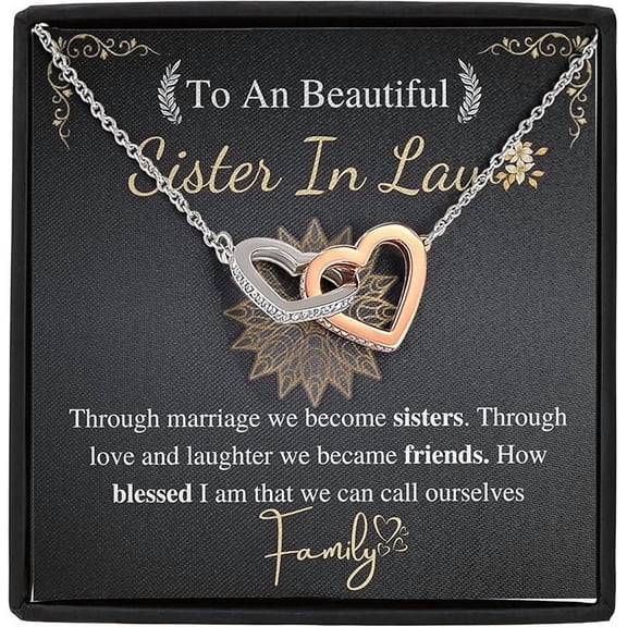 Interlocking Heart Necklace for bonus sister, Sister Gift, Sister in Law Gift, jewelry for sister in law with personalized message card