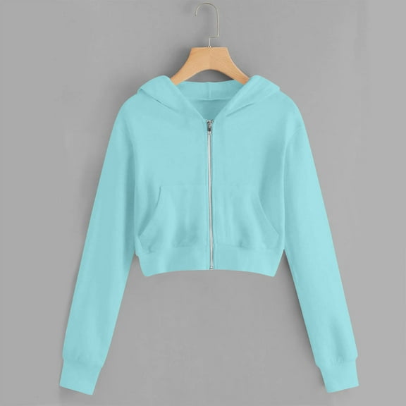 Xdegoge Girls Cropped Hoodies Zip Up Long Sleeve Hooded Sweatshirt Y2K Workout Casual Jacket Trendy Clothes Preppy Outfits