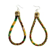 Ahiastring African Earrings , Kente, Ankara Fabric, Double Looped for Women.