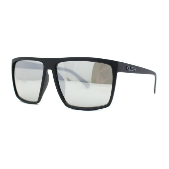 Kush Mens Oversized Flat Top Color Mirror Matte Plastic Rectangle Sunglasses Grey Logo - Silver Mirror