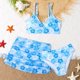 thumbnail image 4 of Traje de baño de 2 piezas para mujer, traje de baño bikini dividido con estampado floral pequeño para niñas de talla mediana a grande, top con camisola, falda y traje de baño de tres piezas, conjunto, 4 of 6