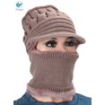 thumbnail image 4 of Deago Womens Bib Beanie Hat Pom Bobble Scarf Mask Set Knitted Winter Warm Snow Ski Cap (Khaki), 4 of 6