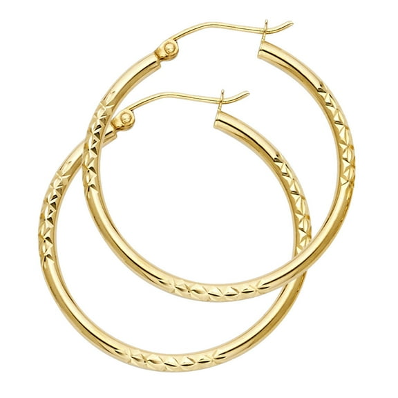 Ioka - 14K Yellow Gold Diamond Cut Hoop Earrings