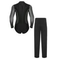 thumbnail image 2 of TSSOE Men's Latin Dance Outfits Long Sleeve Mesh Leotard with High Waist Pants Salsa Samba Clothes Black XL, 2 of 7