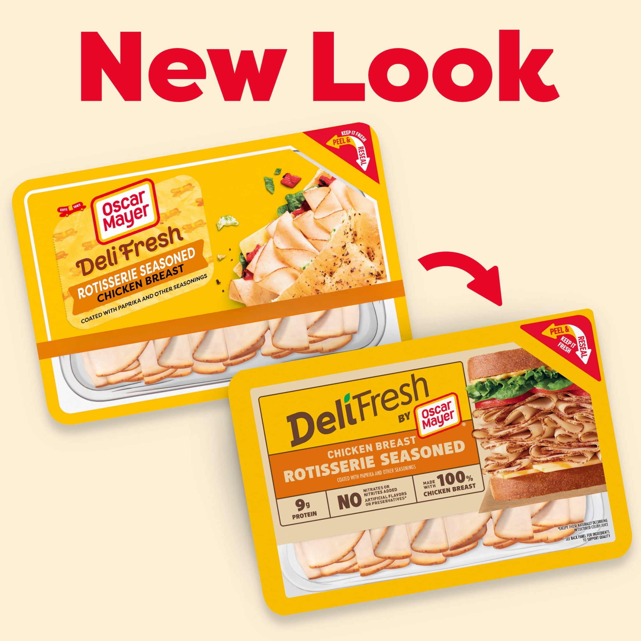 Oscar Mayer Deli Fresh Deli Meat, for a Low Carb Lifestyle, Rotisserie Seasoned Chicken Breast, No Artificial Preservatives, 9 oz
