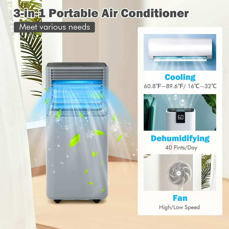Giantex 8000/10000BTU Portable Air Conditioner, 3-in-1 Air Cooler  w/Fan/Dehumidifier/Sleep Mode, 2 Wind Speeds, 24H Timer Function, Window  Kit for