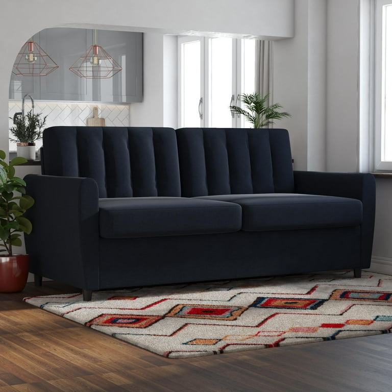 Novogratz Brittany Sleeper Sofa with Memory Foam Mattress Queen Blue Linen