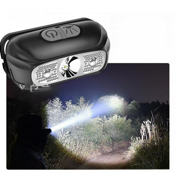 Faro de inducción de onda de luz potente, lámpara de pesca, linterna LED montada en la cabeza, luz ligera para correr de noche