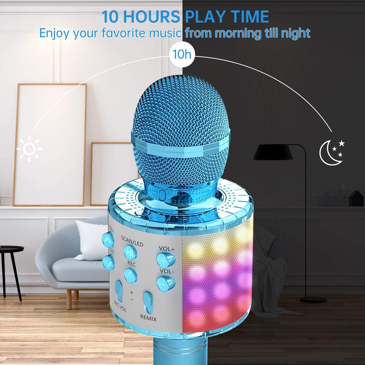 Family Karaoke Microphone, Wireless Bluetooth Karaoke Microphone with LED Lights, Portable Handheld Mic Speaker Machine, Great Gifts Toys for Girls Boys Adults All Age