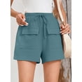 thumbnail image 6 of Chiclily Womens Lightweight Shorts Grey Blue L Casual Summer Wide-Leg Shorts Waffle Knit Drawstring Shorts with Pockets, 6 of 8