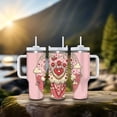 thumbnail image 6 of Pink Happy Valentine’s Day Heart Artwork Coffee Tumbler, Leak-Proof Lid & Straw, Stainless Steel Insulated Mug for Women & Couples, 6 of 9