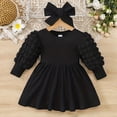 thumbnail image 5 of Gibobby Conjunto de pantalón para bebé Bebé niños niña vestidos traje color sólido manga larga vestido + diadema 2 piezas ropa(Negro,3-6 Meses), 5 of 5
