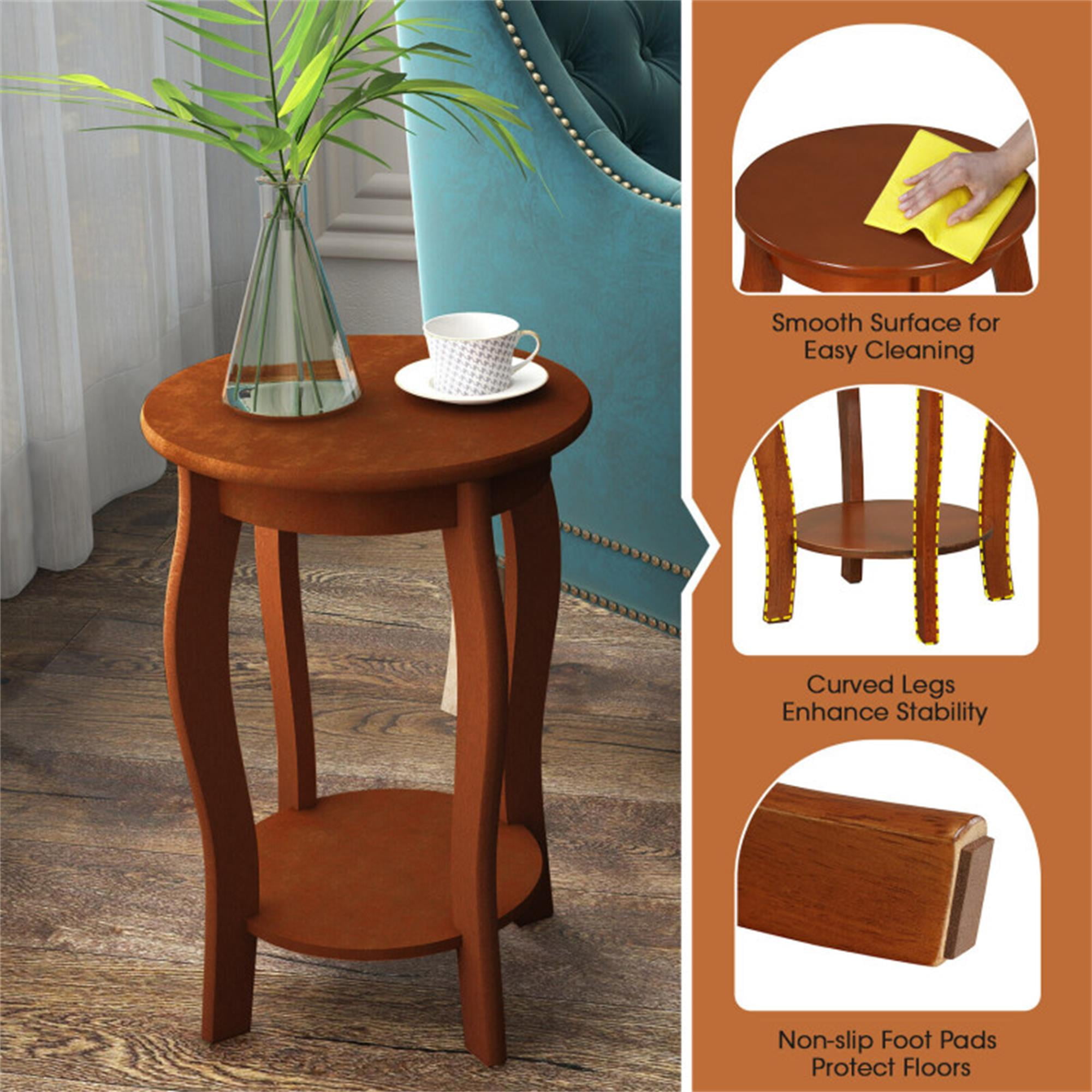 Demi Bonn End Table, Set of 2 Nightstand, Round End Table, Set of 2 15 Inch 2-Tier Round End Table with Storage Shelf, Sofa Side Table, Bed Side Table, for Living Room, Bedroom, Walnut