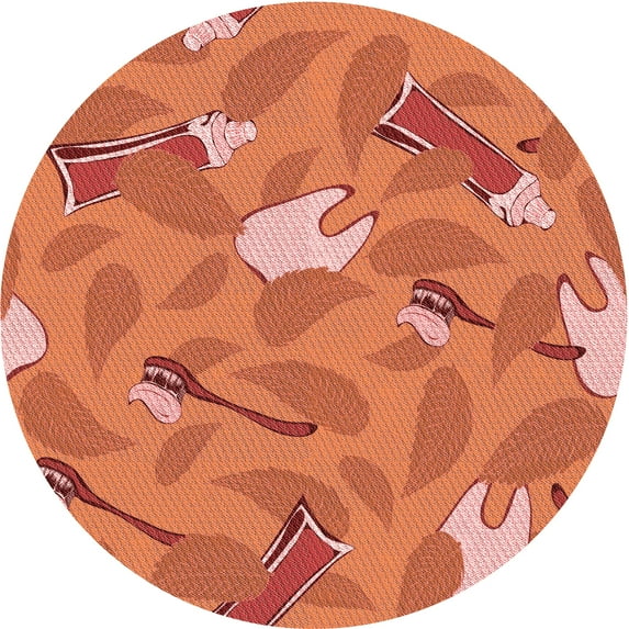 Ahgly Company Indoor Round Patterned Construction Cone Orange Area Rugs, 7' Round