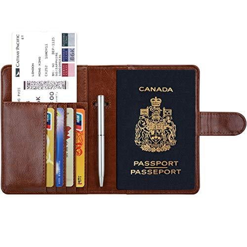 CA Travel Passport Holder Leather Case KINGMAS RFID Blocking Passport Wallet Cover