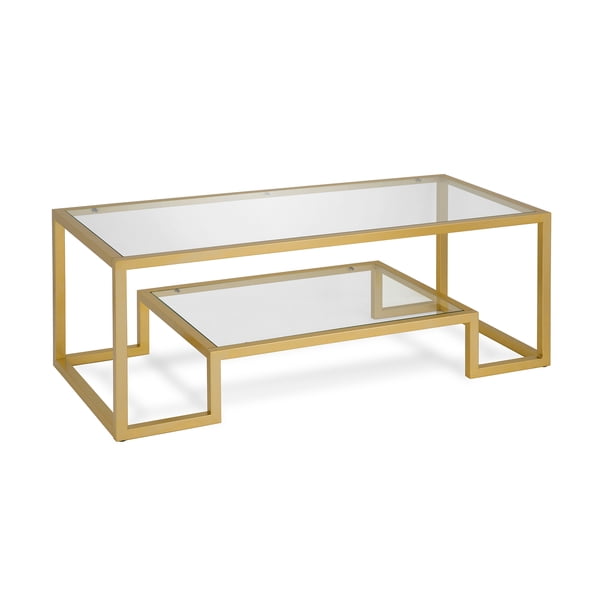 Evelyn&Zoe Contemporary Coffee Table with Glass Top and Shelf