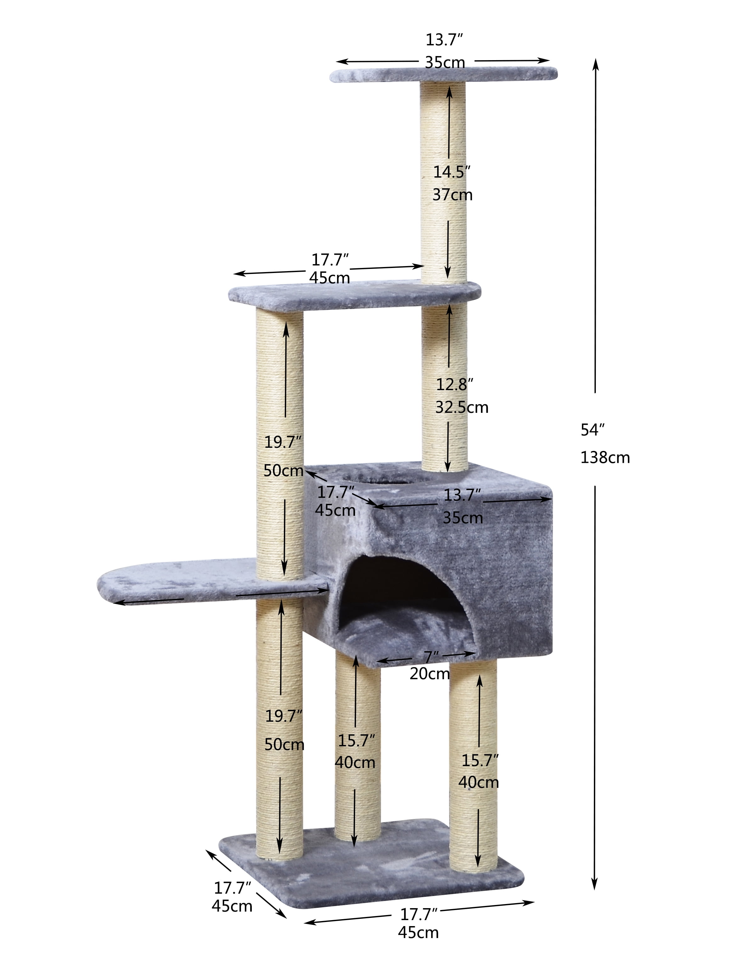 Two by Two Monroe - Gray Scratching Post Cat Furniture - 54.3 in. Tall