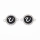 thumbnail image 2 of Alloy Enamel Links Connectors with Crystal Rhinestones Flat Round with Letter Silver Color Plated Letter.U 22x16x2mm Hole: 1.8mm, 2 of 3