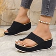 thumbnail image 3 of Platform Flip Flops for Women Leopard Print Suede Slides Sandals Comfy Arch Support Footbed Nonslip Wedges Heels Black Size 7, 3 of 7