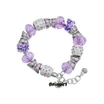 Delight Jewelry Silvertone Black Cowgirl Purple Butterfly Bead Charm Bracelet, 7" 1" Extender