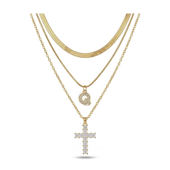 Faty-T Mothers Day Gifts for Mom Layered Initial Letter Cross Necklace for Women, Dainty 14K Gold Silver Plated Cross Choker Jewelry Cute Simple Small Necklace Christian Jewelry Gifts